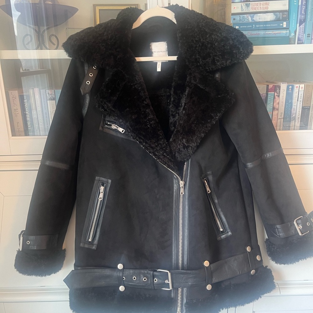 Avec les Filles faux suede and fleece motorcycle jacket (L)